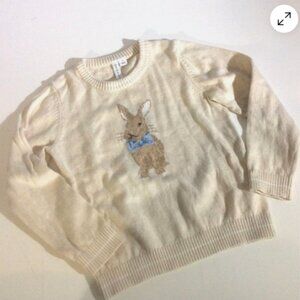 Janie And Jack Beige Rabbit Sweater Brown Bunny Bow Tie Long Sleeve Pullover